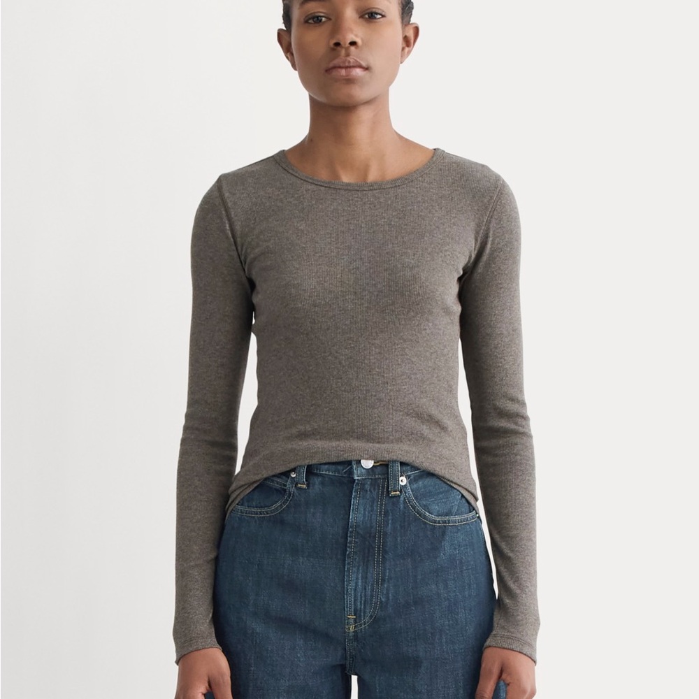 Everlane The Luxe Rib Long-Sleeve Crew washed heather fatigued